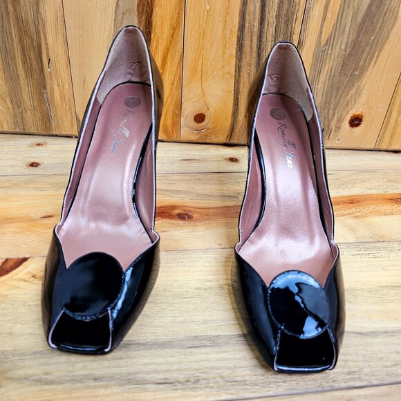 Romilly Jane Elegant Luxe Patent Leather Peep Toe Heels - Picture 3 of 7